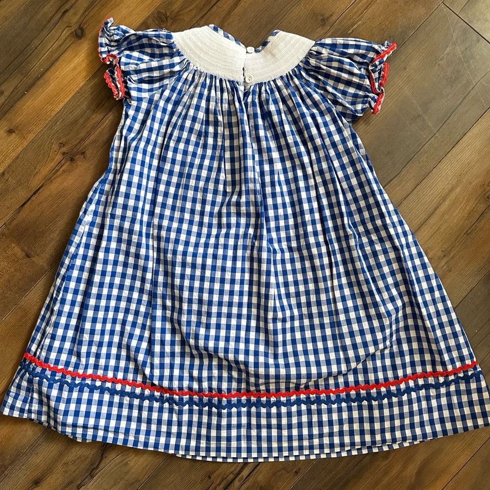 Lil Cactus | Girl Blue Check Turkey Smocked Dress | 4T - Picture 4 of 10